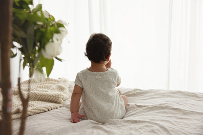 Lilette Leaf Trail Romper- Cream/Blue