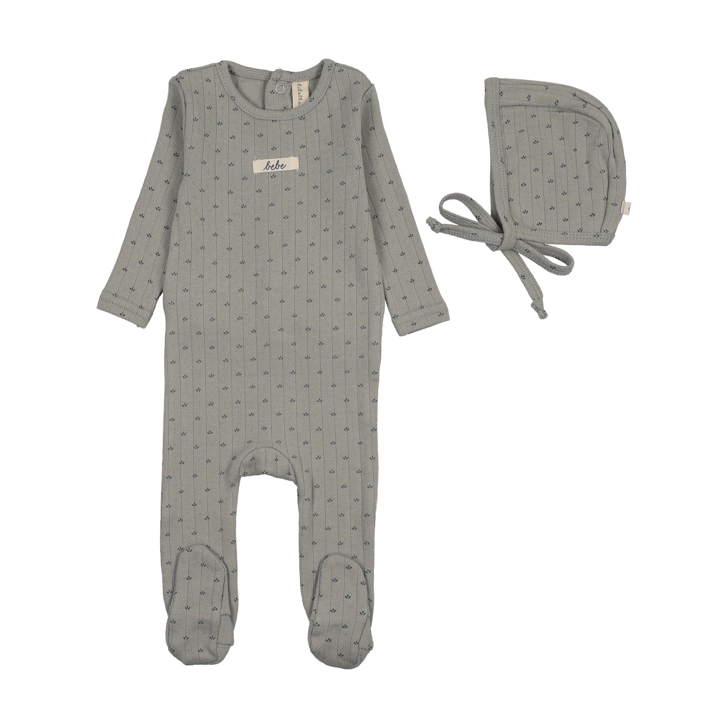 Lilette Floret Print Footie+Bonnet-Light Blue
