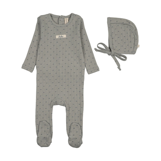 Lilette Floret Print Footie+Bonnet-Light Blue