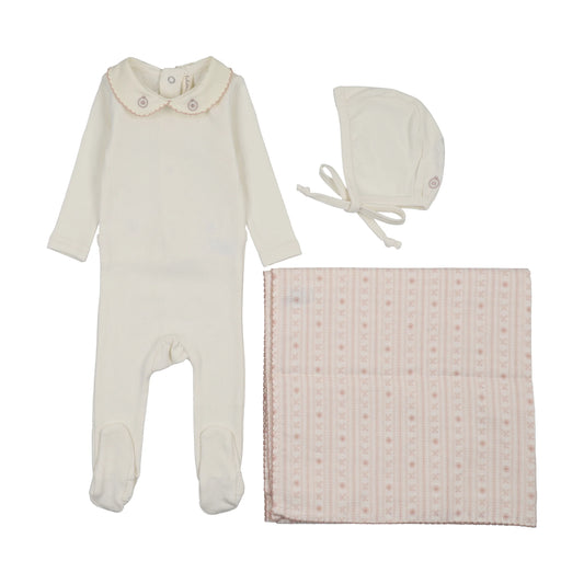 Lilette Sweetheart Collar Layette Set-Cream/Pink