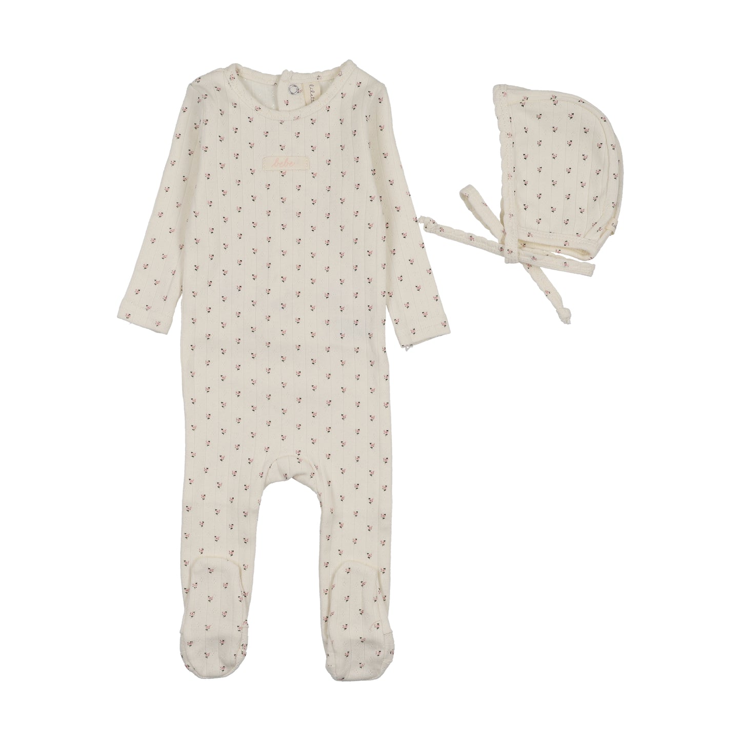 Lilette Floret Print Footie+Bonnet-Cream/Pink