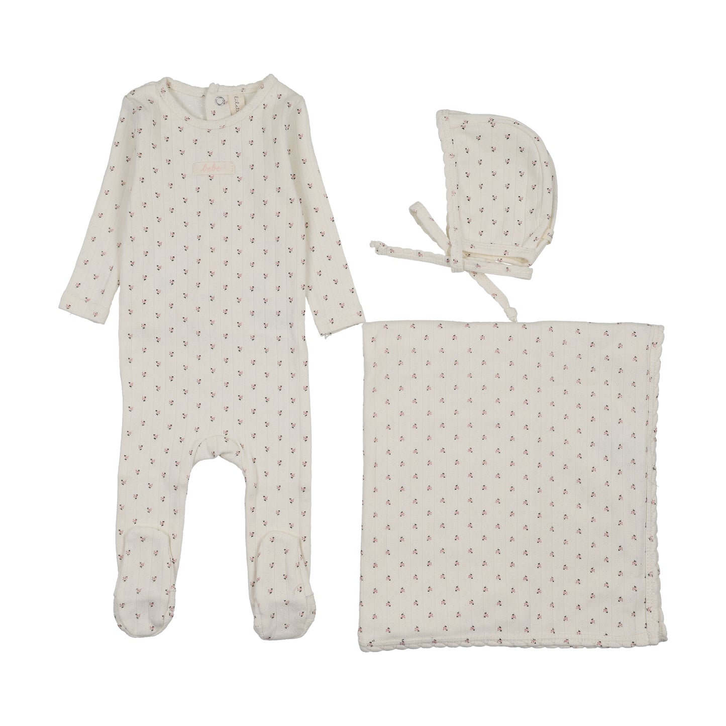 Lilette Floret Print Layette Set-Cream/Pink