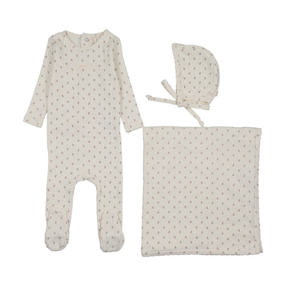 Lilette Floret Print Layette Set-Cream/Pink