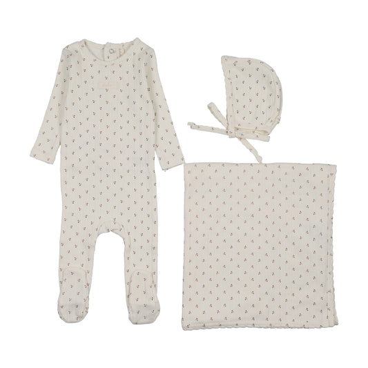 Lilette Floret Print Layette Set-Cream/Pink