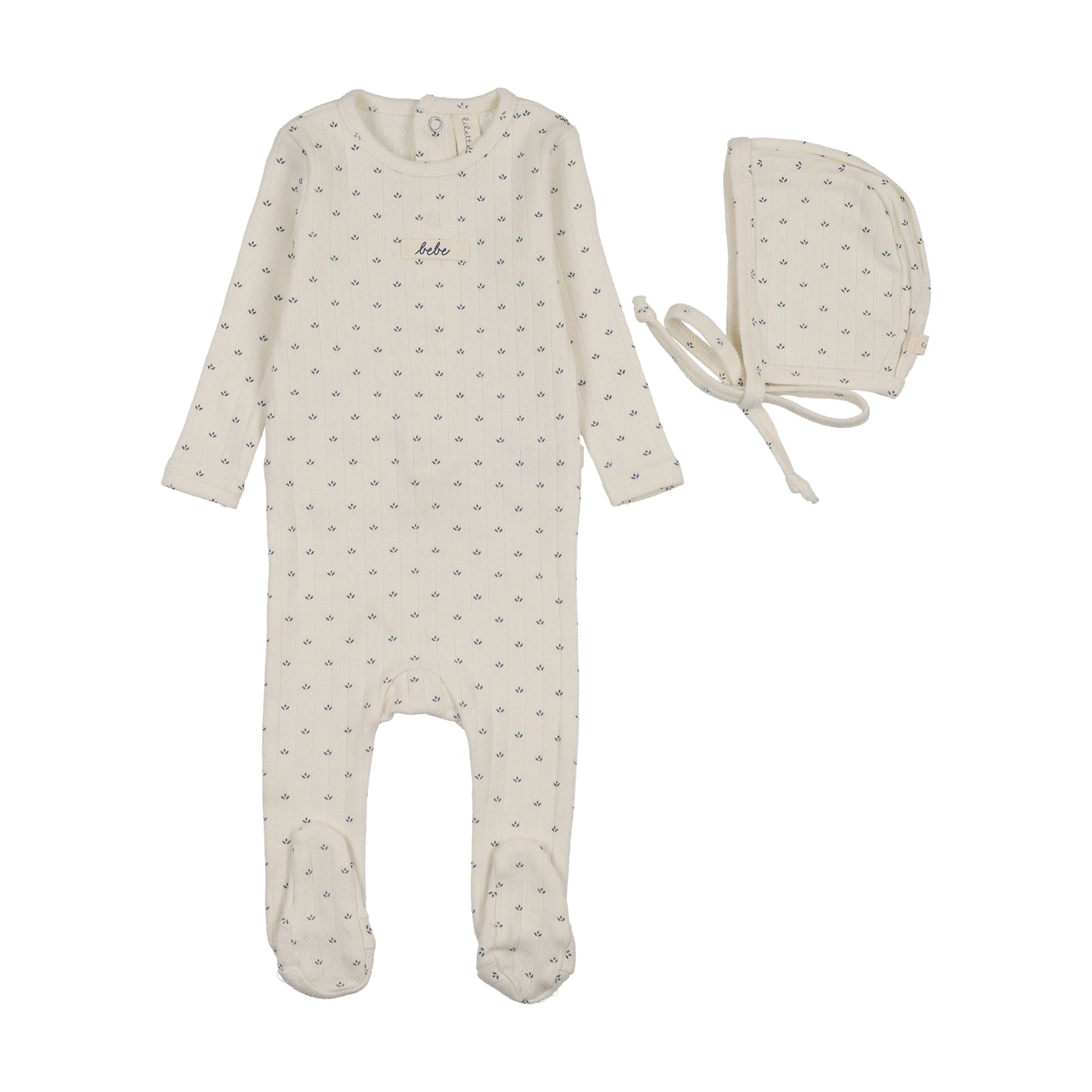 Lilette Floret Print Footie+Bonnet-Cream/Blue
