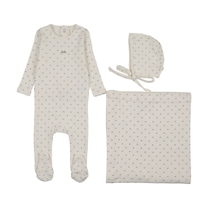Lilette Floret Print Layette Set-Cream/Blue