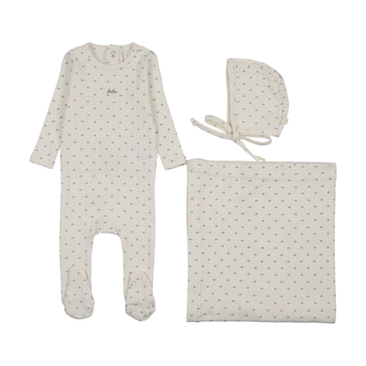 Lilette Floret Print Layette Set-Cream/Blue