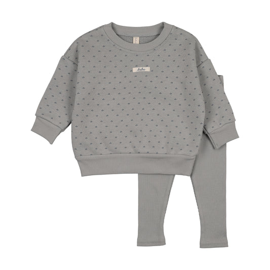 Lilette Floret Print Sweatshirt Set- Light Blue