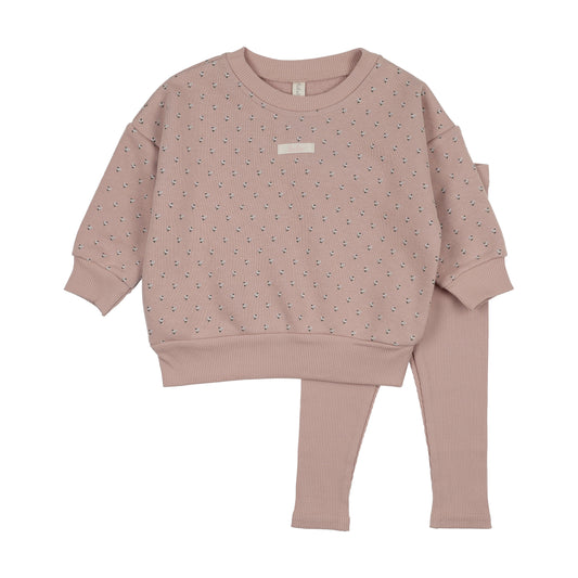 Lilette Floret Print Sweatshirt Set- Dusty Pink
