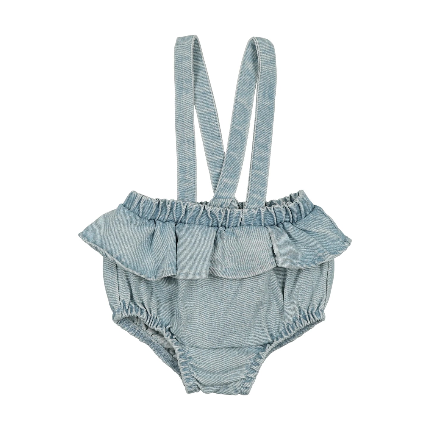Lil Legs Denim Flutter Suspender Bloomer- Light Denim