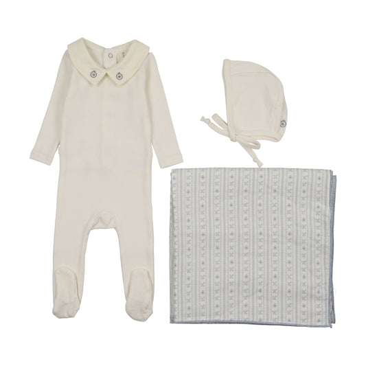 Lilette Sweetheart Collar Layette Set-Cream/Blue