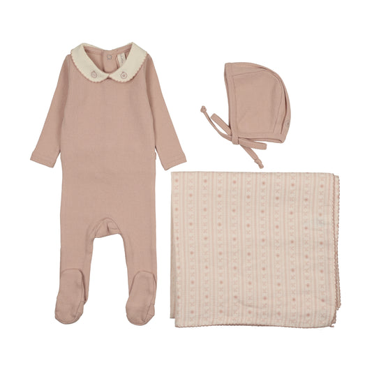 Lilette Sweetheart Collar Layette Set-Dusty Pink