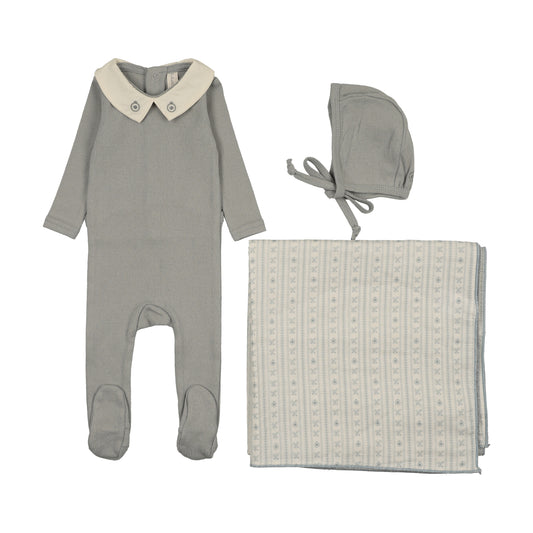 Lilette Sweetheart Collar Layette Set-Light Blue