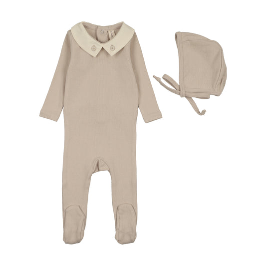 Lilette Sweetheart Collar Footie Set-Cream/Taupe