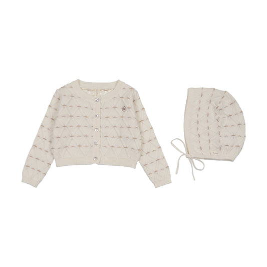 Lilette Sweetheart Knit Cardigan Set - Cream/Oat