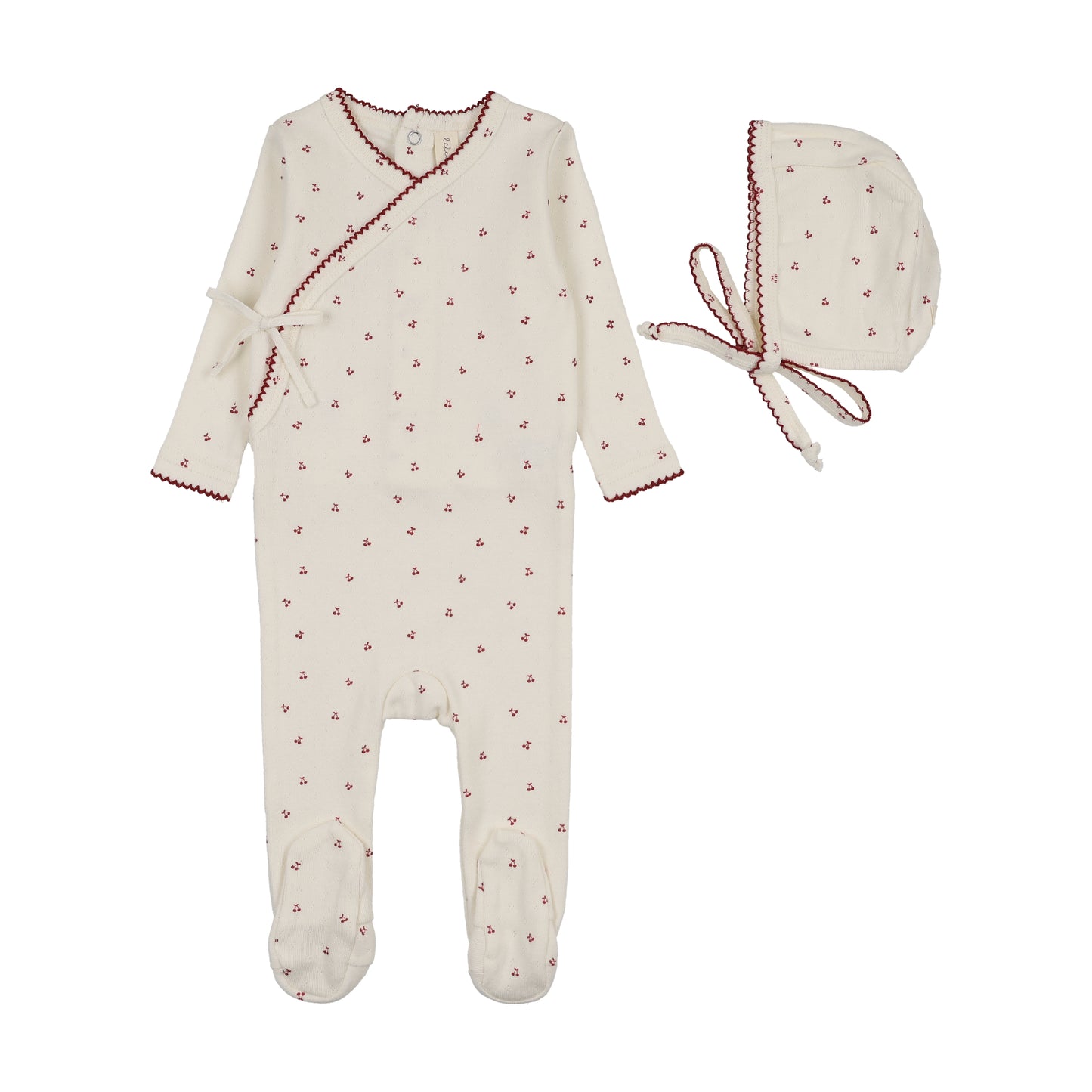Lilette Cherry Scallop Footie+Hat- Cream/Pink