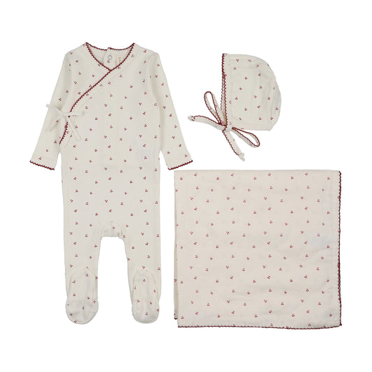 Lilette Cherry Scallop Layette Set-Cream/Pink