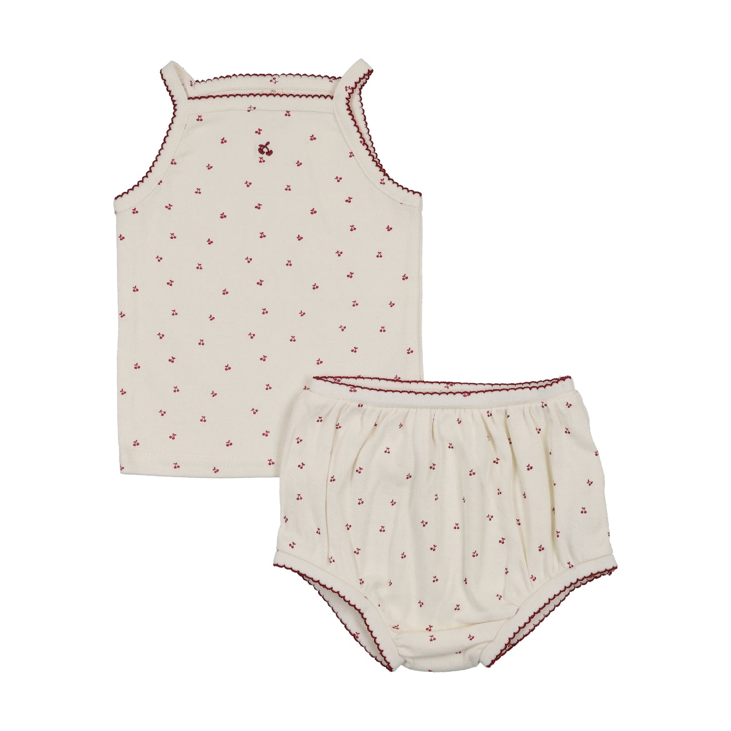 Lilette Cherry Pointelle Tank Set- Cream/Pink