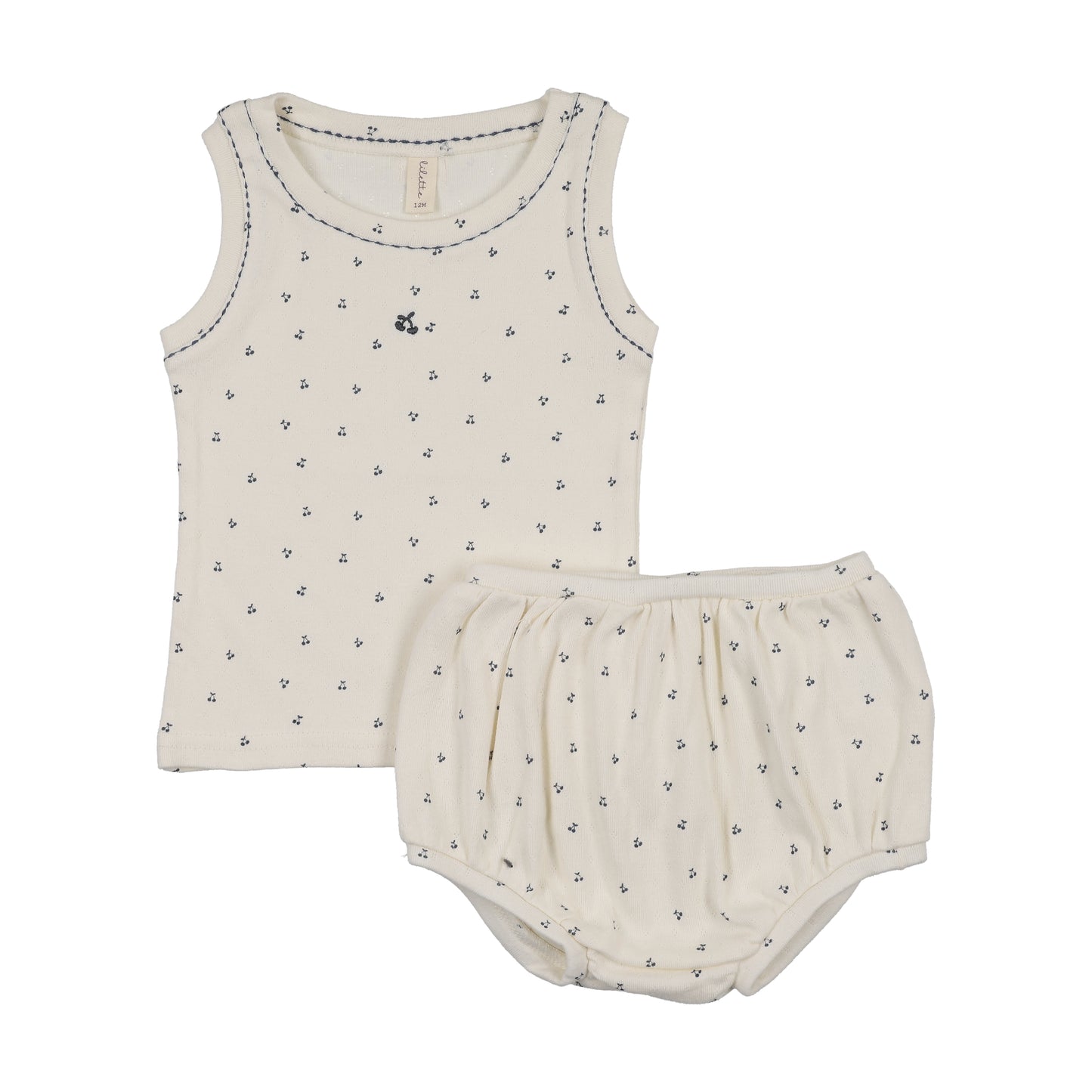 Lilette Cherry Pointelle Tank Set- Cream/Blue