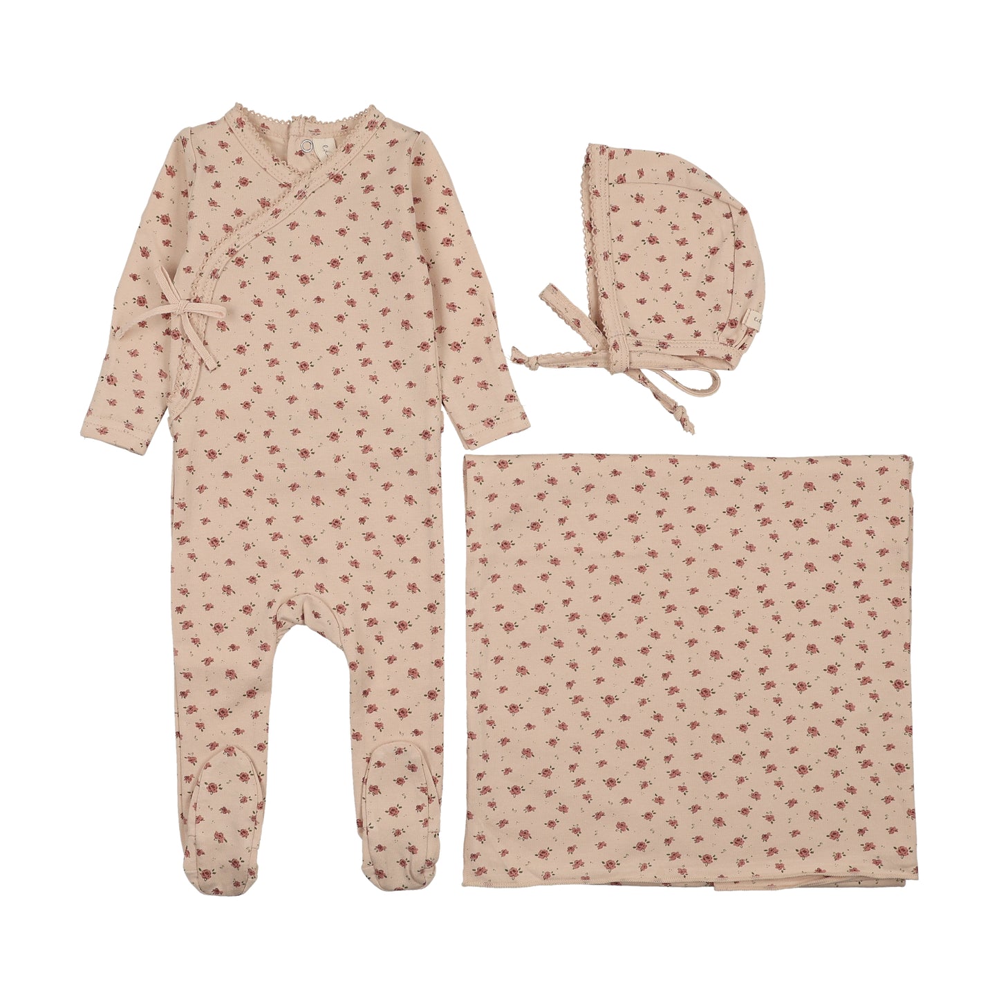 Lilette Printed Wrapover Layette Set- Petal