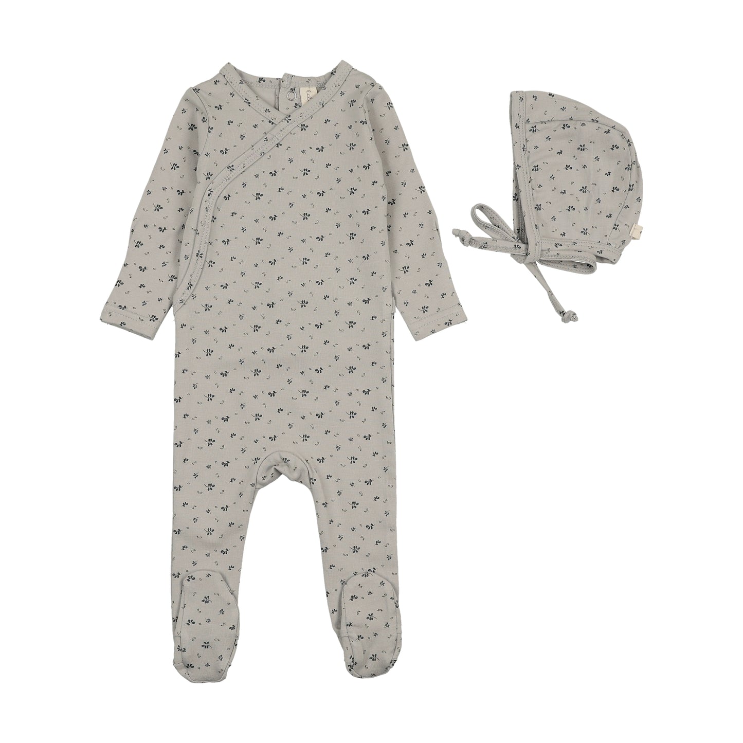 Lilette Printed Wrapover Footie+Bonnet- Pale Blue