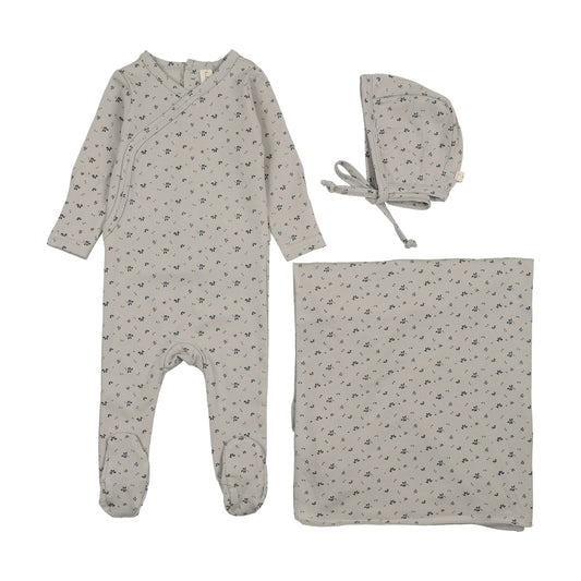 Lilette Printed Wrapover Layette Set- Pale Blue