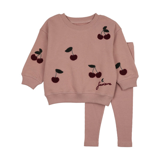 Lil Legs Cherry Patch Sweatshirt Set - Bud Pink