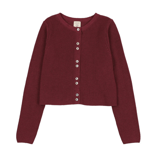 Lil Legs Fine Knit Cardigan -Deep Red