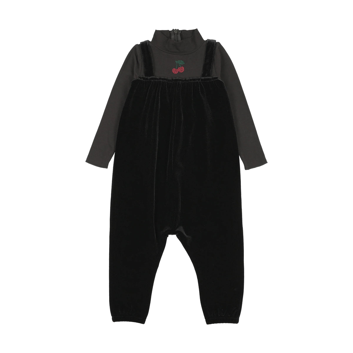 Lil Legs Cherry Mockneck Romper- Black