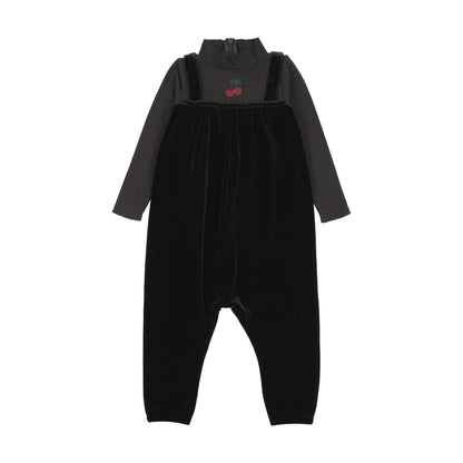 Lil Legs Cherry Mockneck Romper- Black