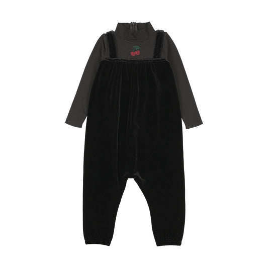 Lil Legs Cherry Mockneck Romper- Black