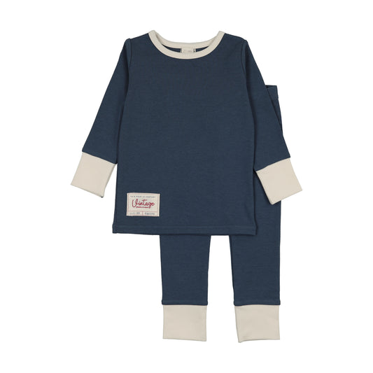 Lil Legs Colorblock Lounge Set -Vintage Blue