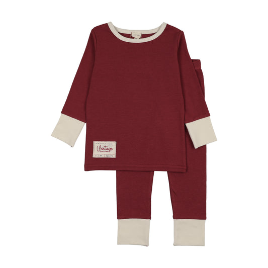 Lil Legs Colorblock Lounge Set -Vintage Red