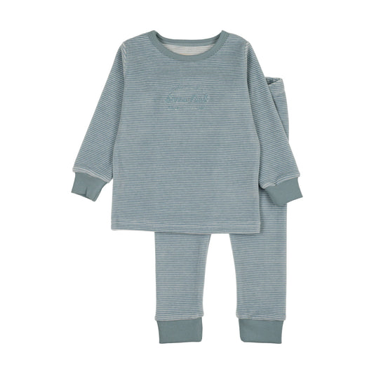 Lil Legs Velour Lounge Set -  Blue Stripe