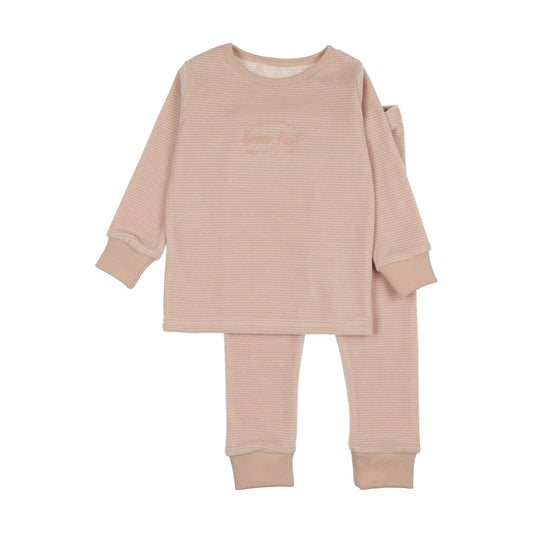 Lil Legs Velour Lounge Set -  Pink Stripe