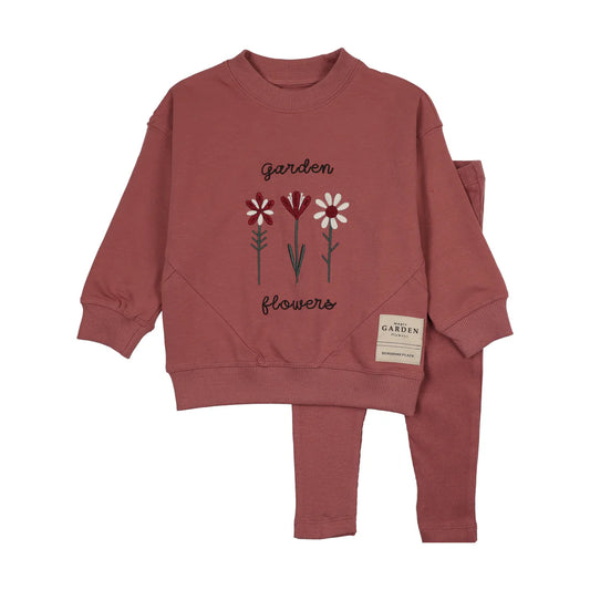 Lil Legs Flower Sweatshirt Set - Vintage Pink