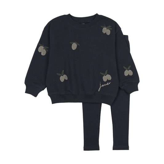 Lil Legs Olive Patch Sweatshirt Set - Navy