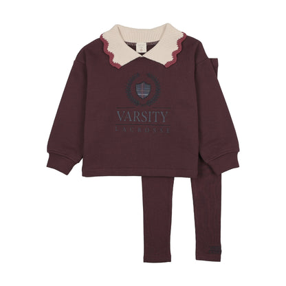 Lil Legs Fan Club Girls Sweatshirt Set - Plum/Cream