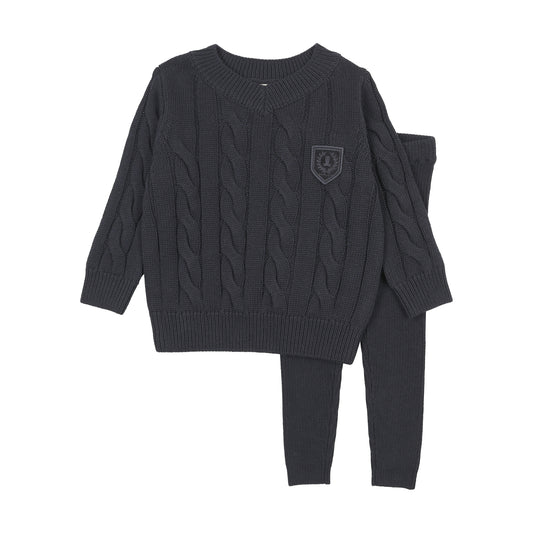 Lil Legs Chunky Cable Knit Toddler Set -Navy