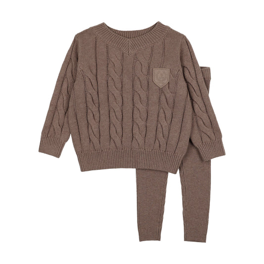 Lil Legs Chunky Cable Knit Toddler Set -Misty Oat Heather