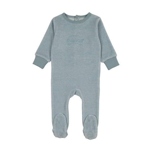 Lil Legs Velour Stripe Footie - Blue Stripe