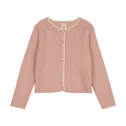 Lil Legs Scallop Rib Cardigan- Bud Pink