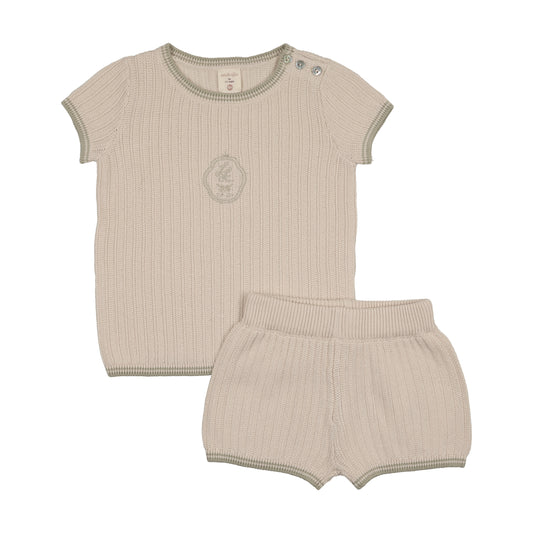 Lil Legs Boys Knit Emblem Set-Wheat