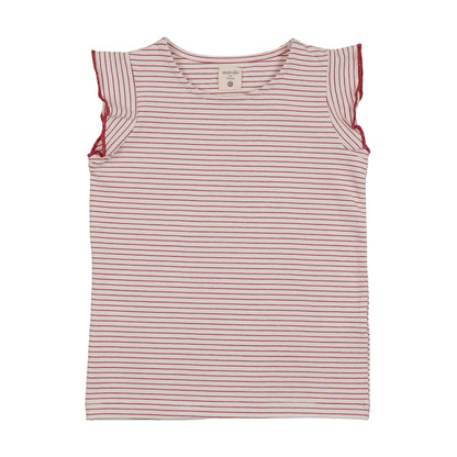 Lil Legs Denim City Flutter Tank-Red Stripe