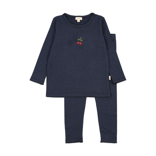 Lil Legs Embroidered Lounge Set- Navy/Cherry