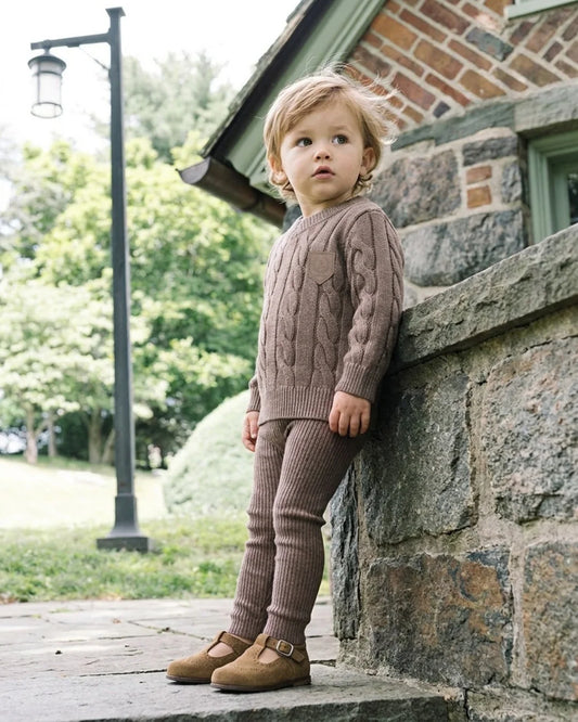 Lil Legs Chunky Cable Knit Toddler Set -Misty Oat Heather