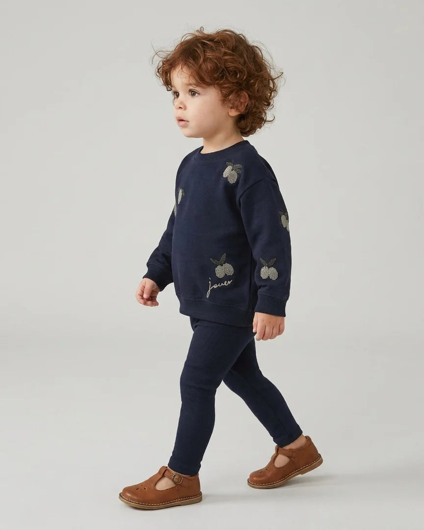 Lil Legs Olive Patch Sweatshirt Set - Navy