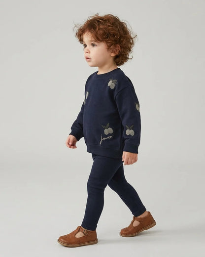 Lil Legs Olive Patch Sweatshirt Set - Navy