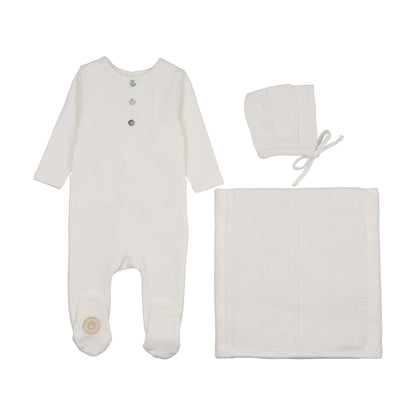 Mon Tresor V-Knit Henley Layette Set- Ivory