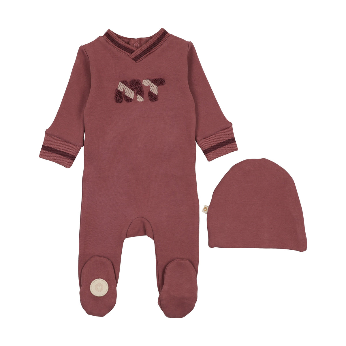 Mon Tresor Signature Stripe Footie Set- Rosewood